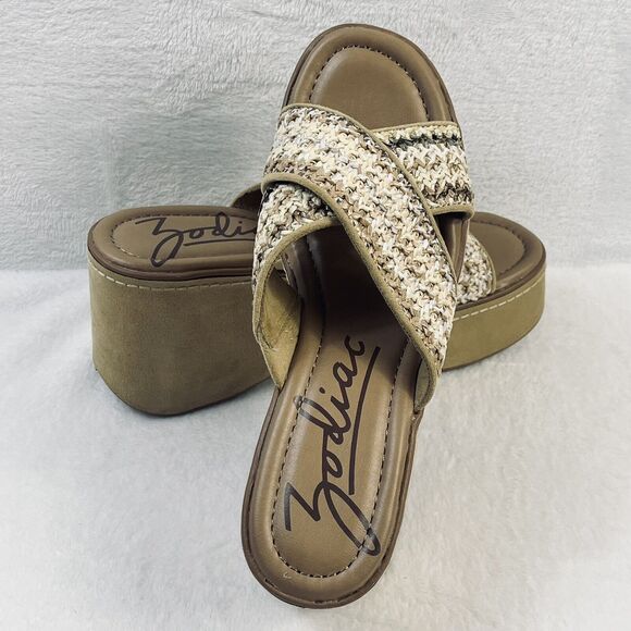 Zodiac NIB Nessa Raffia Y2K Mule Slip On Platform Chunky Heel Open Toe Shoe Sz 9 - Picture 1 of 15